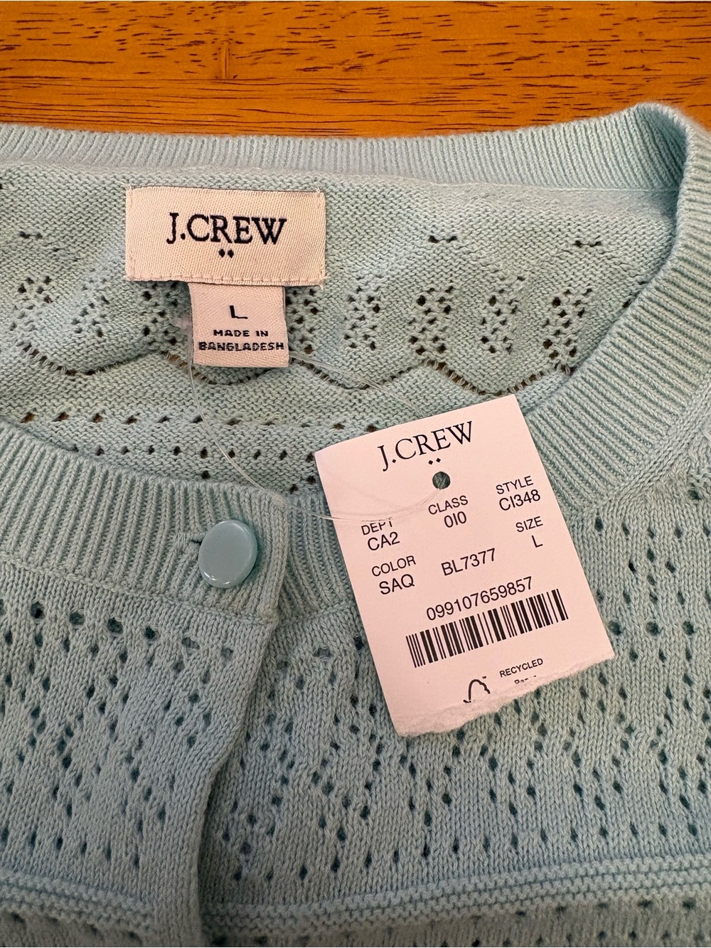 J. Crew Seafoam Pointelle Cardigan - Women's Lightweight Knit - Picture 3 of 5
